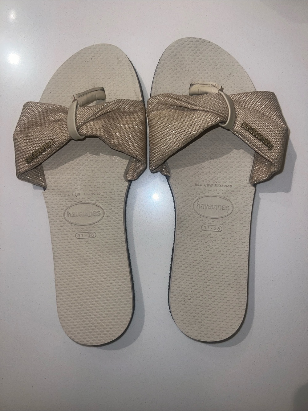 Havaianas Women's Gold Beige Bow Slide Sandals